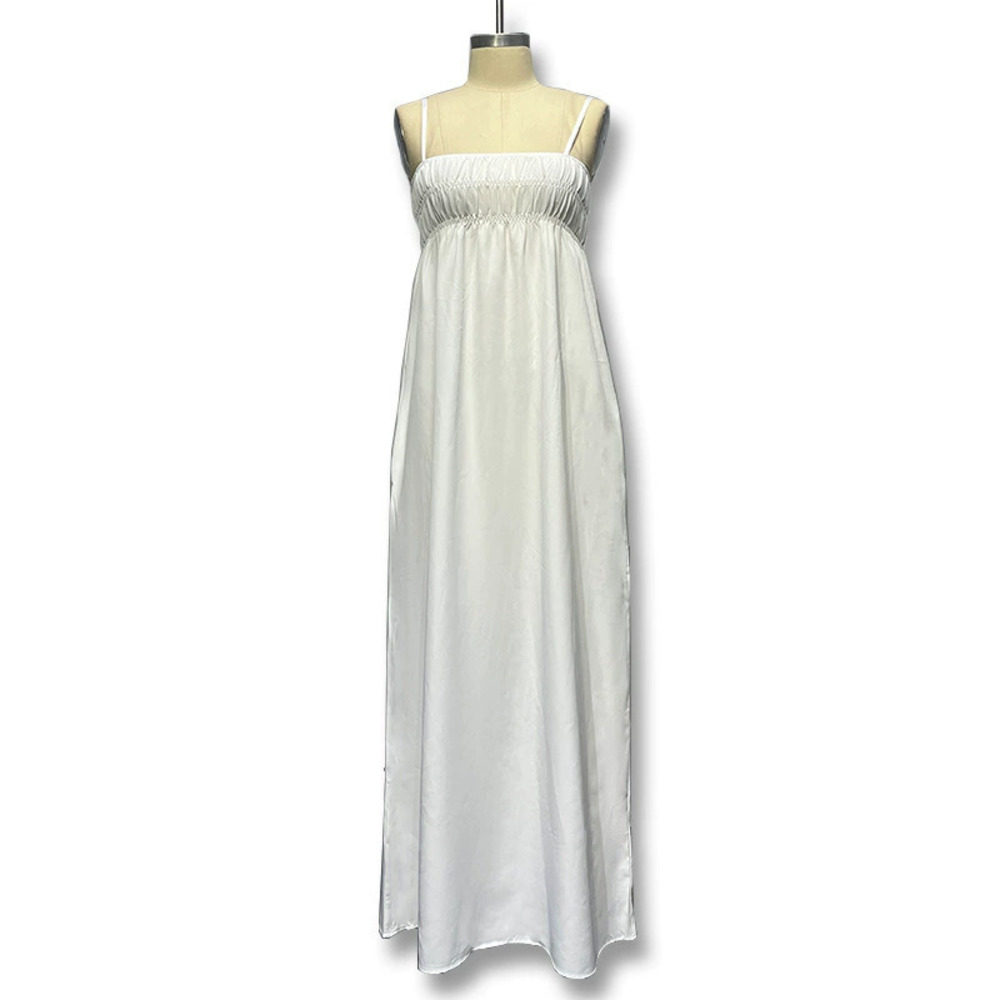 Zara Fall Solid Spaghetti Strap Shirred Long Tube Top Casual Dress - Picture 5 of 6